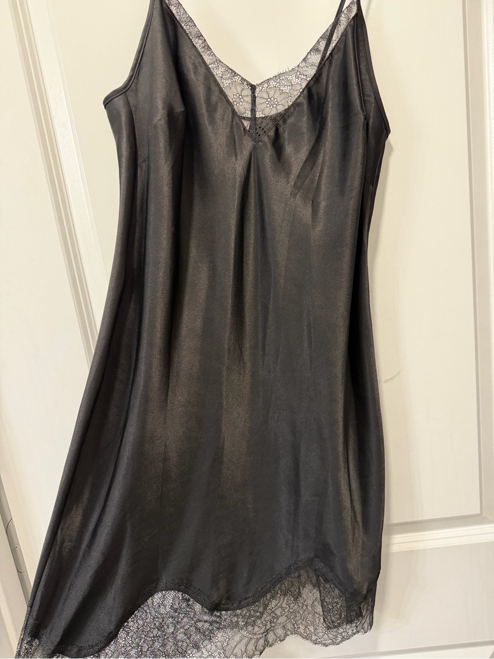 Victoria's Secret Black Satin Slip with Lace Accents